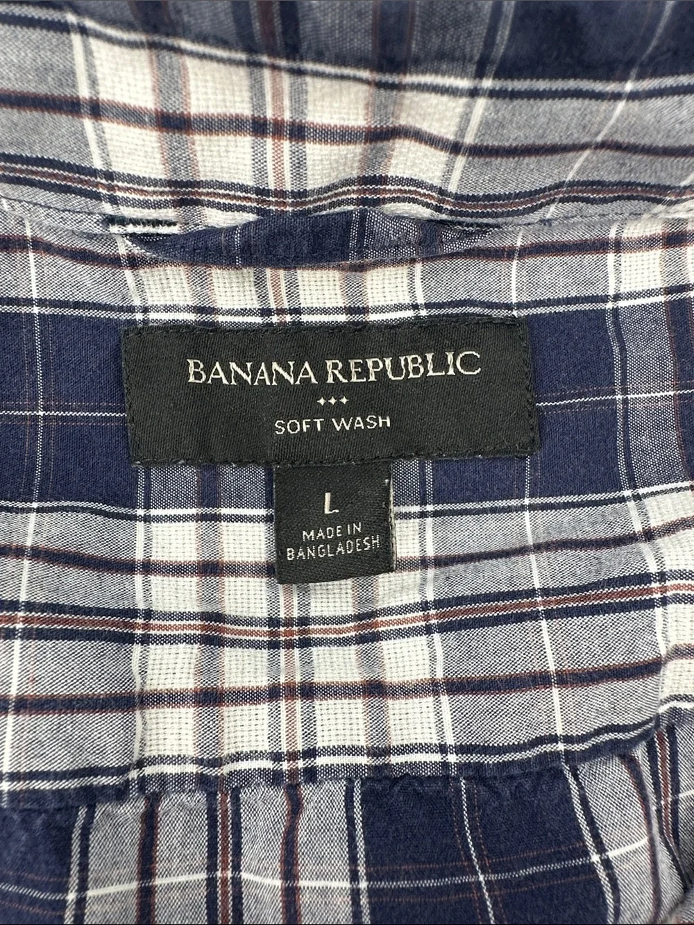 Banana Republic Navy and White Plaid Short-Sleeve Button-Down Shirt